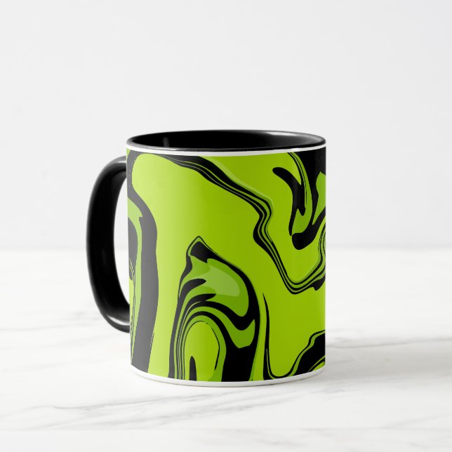 Abstract Green and Black Swirl Design  Mug (Front Left)