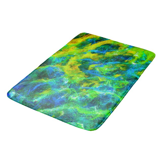 Abstract Green and Blue Flames  Bath Mat (Angled)