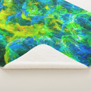 Abstract Green and Blue Flames Sherpa Blanket
