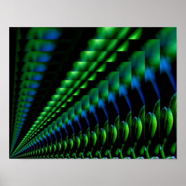 Abstract Green And Blue Flower Bud Poster (Front)
