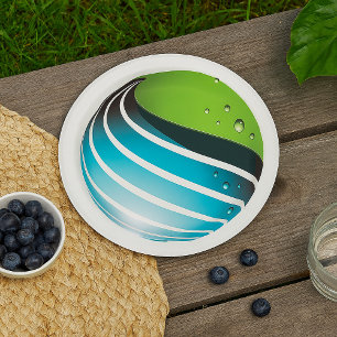 Abstract Green and Blue Globe Modern Earth  Paper Plate