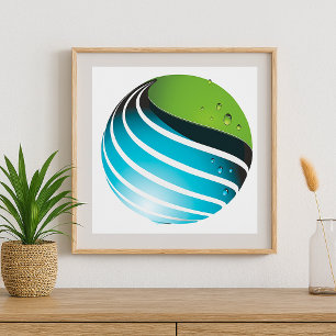 Abstract Green and Blue Globe Modern Earth  Poster