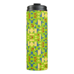 Abstract Green and Blue Pattern with Red Dots Thermal Tumbler