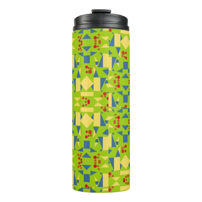 Abstract Green and Blue Pattern with Red Dots Thermal Tumbler (Front)