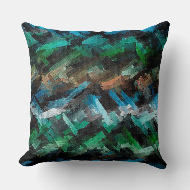 Abstract Green and Blue Watercolor Cushion (Front)
