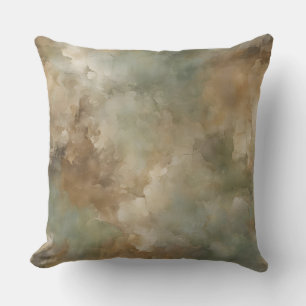 Abstract Green and Brown Marbled Watercolor Print Cushion