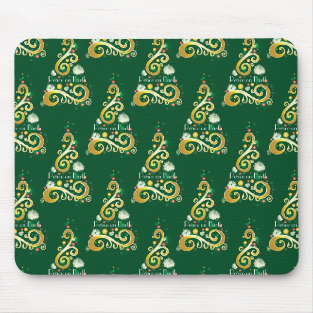 Abstract green and gold Christmas tree pattern Mouse Mat (Front)