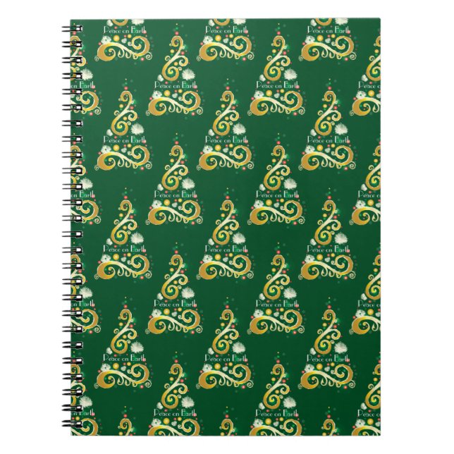 Abstract green and gold Christmas tree pattern Notebook (Front)
