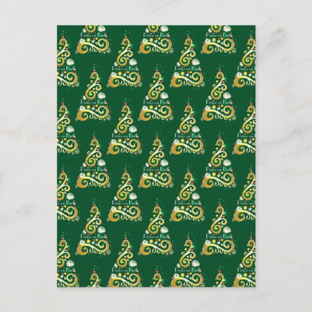 Abstract green and gold Christmas tree pattern Postcard (Front)