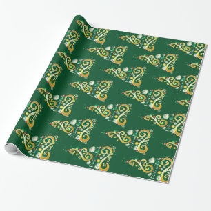 Abstract green and gold Christmas tree pattern Wrapping Paper