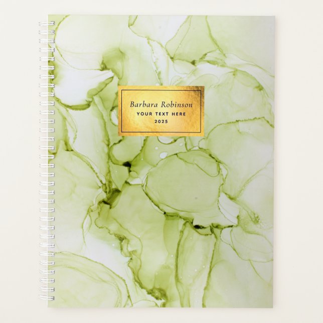 Abstract Green and Gold Foil Custom Planner (Front)