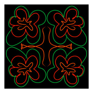 Abstract green and orange flowers design poster