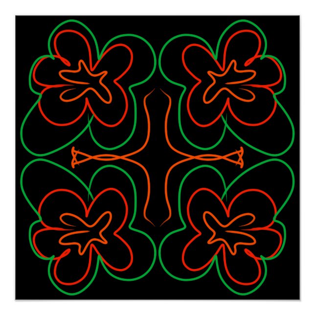 Abstract green and orange flowers design poster (Front)