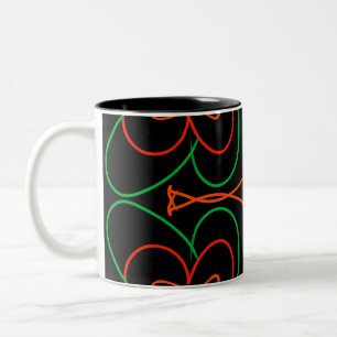 Abstract green and orange flowers design Two-Tone coffee mug