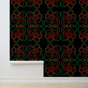 Abstract green and orange flowers design wallpaper