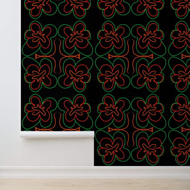 Abstract green and orange flowers design wallpaper (Application)