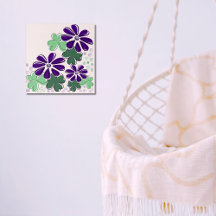 Abstract Green and Purple Clover & Flower Doodle