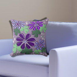 Abstract Green and Purple Clover & Flower Doodle Cushion