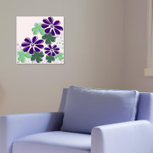 Abstract Green and Purple Clover & Flower Doodle