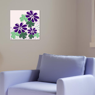 Abstract Green and Purple Clover & Flower Doodle Poster