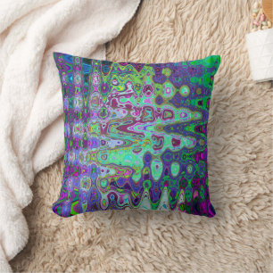 Abstract Green and Purple Wavy Mosaic Retro Cushion
