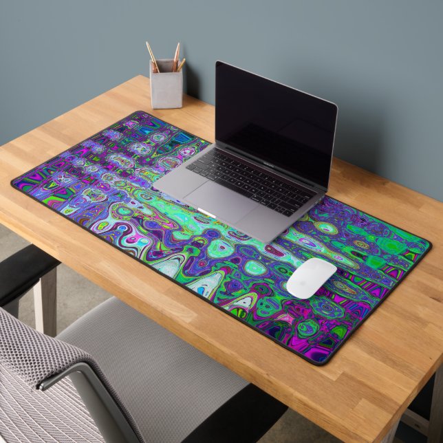 Abstract Green and Purple Wavy Mosaic Retro Desk Mat (Office 2)