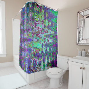 Abstract Green and Purple Wavy Mosaic Retro Shower Curtain