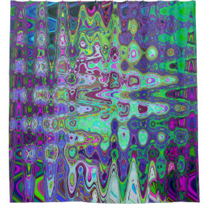 Abstract Green and Purple Wavy Mosaic Retro Shower Curtain