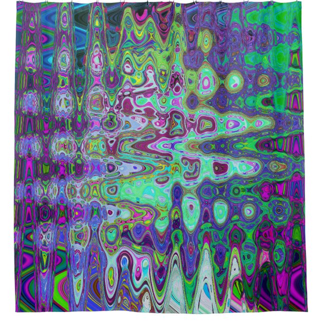 Abstract Green and Purple Wavy Mosaic Retro Shower Curtain (Front)