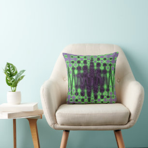 Abstract Green and Purple Wavy Tie Dye Clouds Cushion