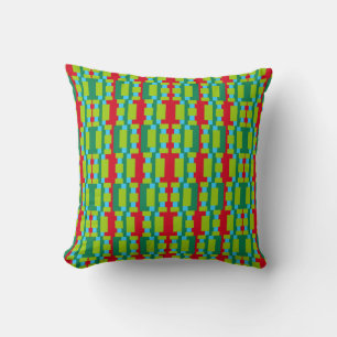 Abstract Green and Red Pattern with Blue Accents Cushion
