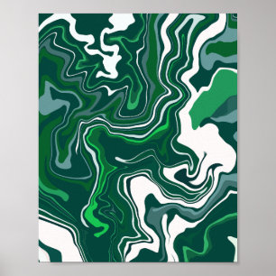 Abstract Green and White Fluid Art Design Poster