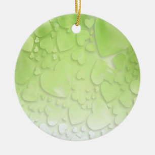 Abstract green and white hearts ceramic tree decoration