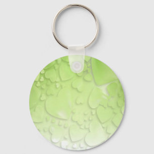 Abstract green and white hearts key ring