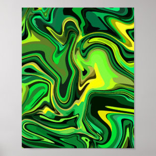 Abstract Green and Yellow Fluid Art Design  Poster