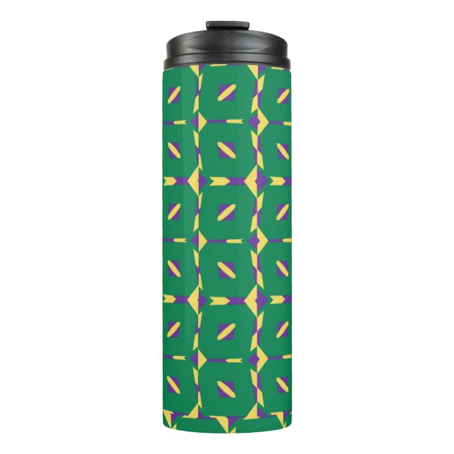Abstract Green and Yellow Pattern with Squares Thermal Tumbler (Front)