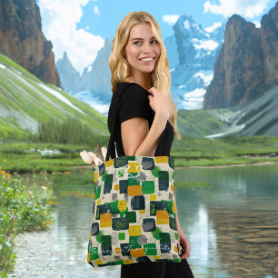 Abstract green and yellow squares with Black Tote Bag