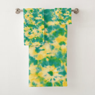 Abstract Green and Yellow Watercolor Tie Dye Bath Towel Set