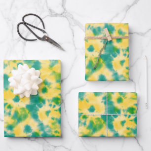 Abstract Green and Yellow Watercolor Tie Dye Wrapping Paper Sheet