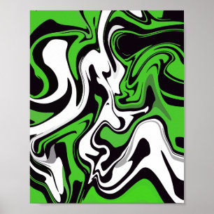 Abstract Green, Black and white Fluid Art Poster