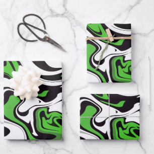 Abstract Green, Black and white Fluid Art  Wrapping Paper Sheet