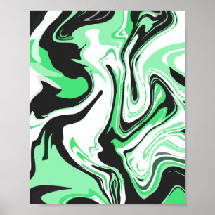 Abstract Green, Black and white Swirling Design Poster