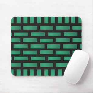 Abstract Green Black Brick Pattern with Rectangles Mouse Mat