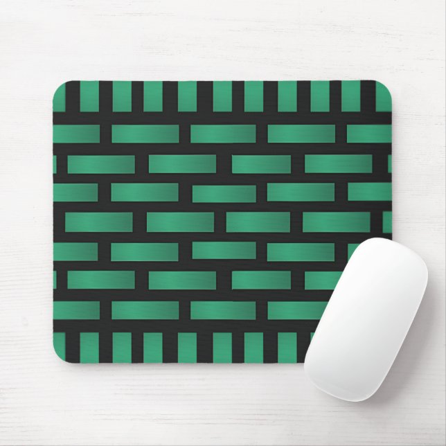 Abstract Green Black Brick Pattern with Rectangles Mouse Mat (With Mouse)