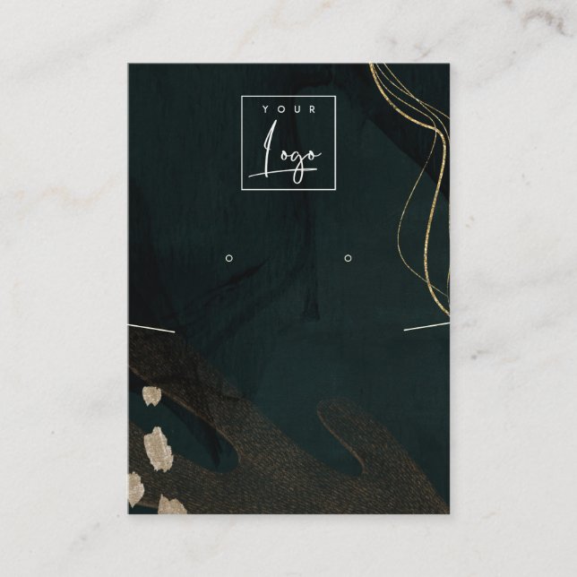 Abstract Green Black Gold Earring Necklace Logo Business Card (Front)