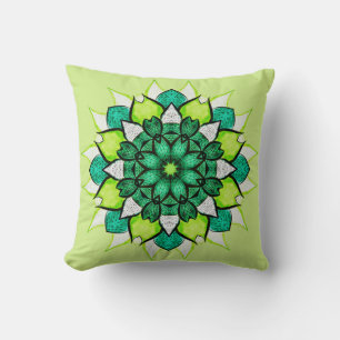 Abstract Green Boho Floral Mandala  Cushion