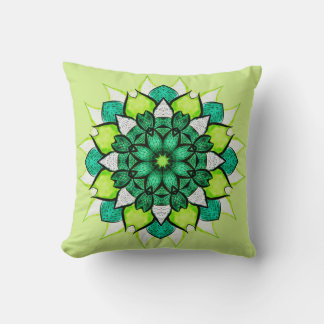 Abstract Green Boho Floral Mandala  Cushion