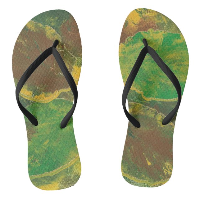 Abstract Green Brown Birch Leaves Autumn FlipFlops (Footbed)