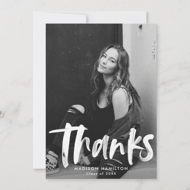 Abstract Green Brushstrokes Photo Graduation Thank You Card (Front)