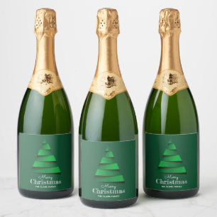 Abstract Green Christmas Tree Holiday Sparkling Wine Label